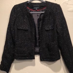 Cynthia Rowley black metallic thread black short evening jacket. Size S